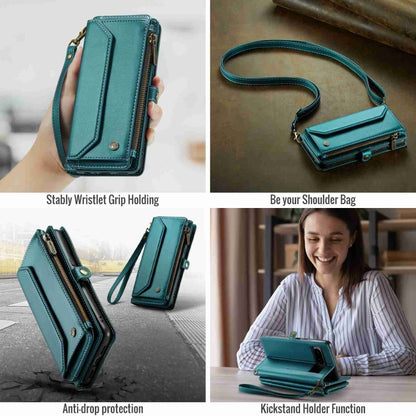 For Google Pixel 8 CaseMe C36 Card Slots Zipper Wallet RFID Anti-theft Leather Phone Case(Blue-green) - Google Cases by CaseMe | Online Shopping South Africa | PMC Jewellery | Buy Now Pay Later Mobicred