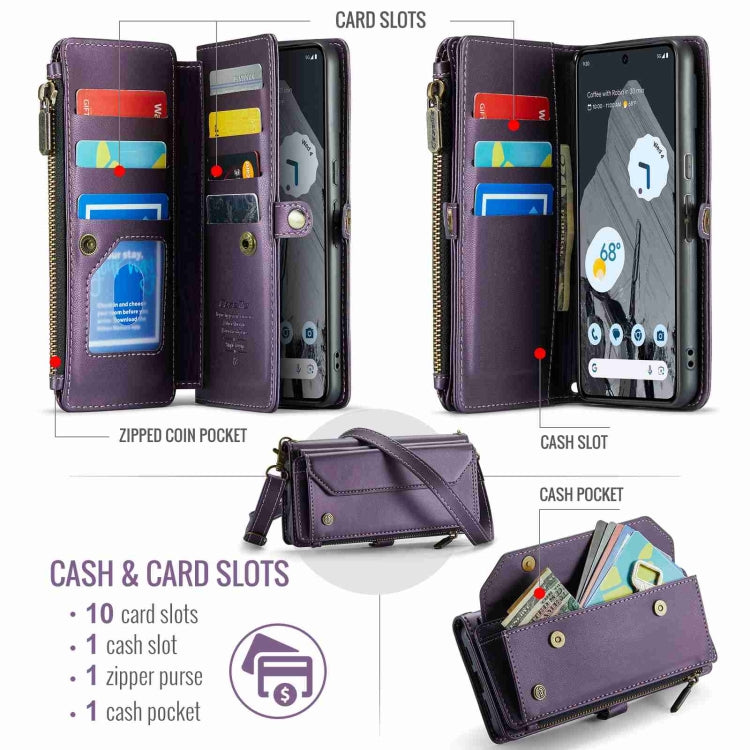 For Google Pixel 8 Pro CaseMe C36 Card Slots Zipper Wallet RFID Anti-theft Leather Phone Case(Purple) - Google Cases by CaseMe | Online Shopping South Africa | PMC Jewellery | Buy Now Pay Later Mobicred