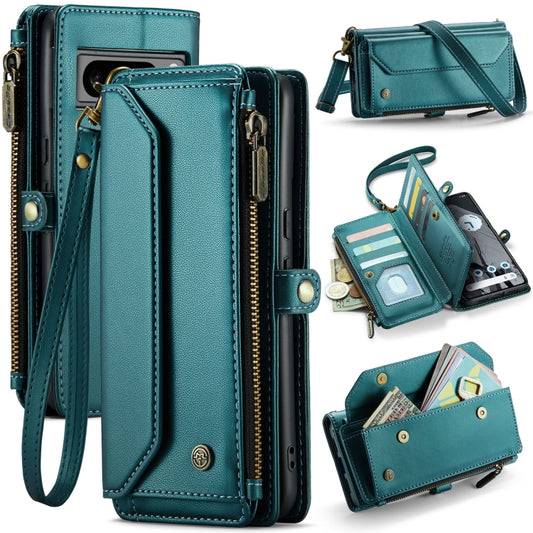 For Google Pixel 8 Pro CaseMe C36 Card Slots Zipper Wallet RFID Anti-theft Leather Phone Case(Blue-green) - Google Cases by CaseMe | Online Shopping South Africa | PMC Jewellery | Buy Now Pay Later Mobicred