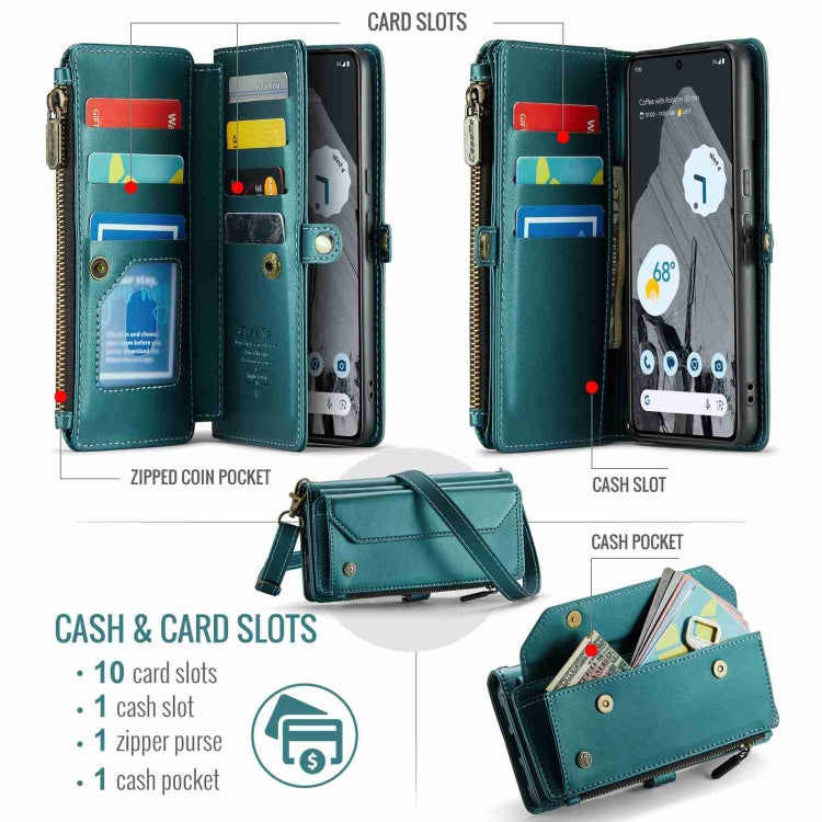 For Google Pixel 8 Pro CaseMe C36 Card Slots Zipper Wallet RFID Anti-theft Leather Phone Case(Blue-green) - Google Cases by CaseMe | Online Shopping South Africa | PMC Jewellery | Buy Now Pay Later Mobicred