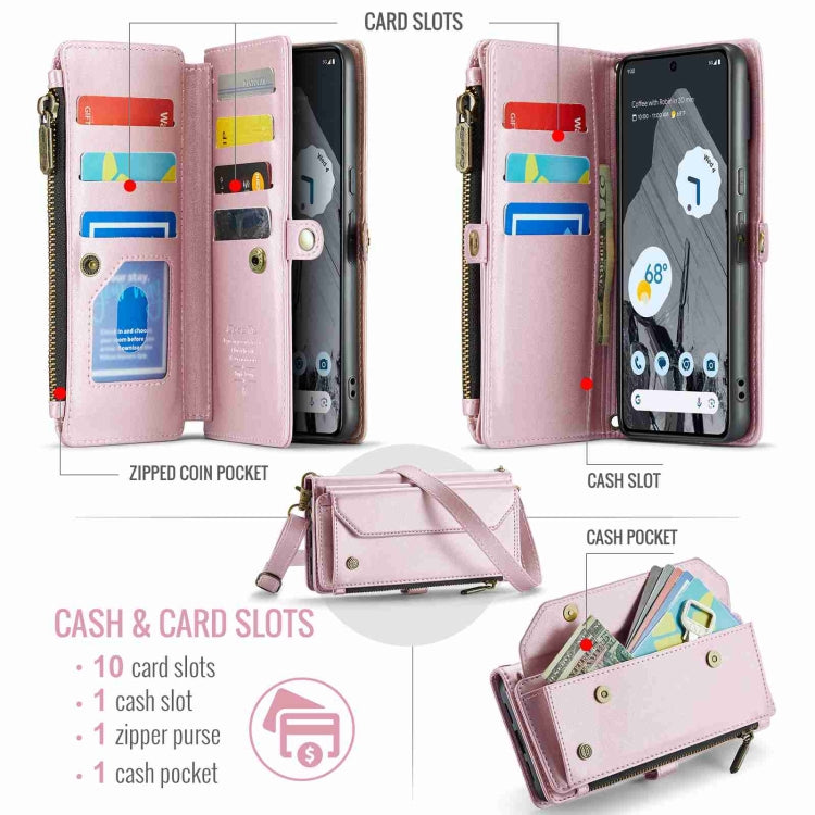 For Google Pixel 8 Pro CaseMe C36 Card Slots Zipper Wallet RFID Anti-theft Leather Phone Case(Pink) - Google Cases by CaseMe | Online Shopping South Africa | PMC Jewellery | Buy Now Pay Later Mobicred