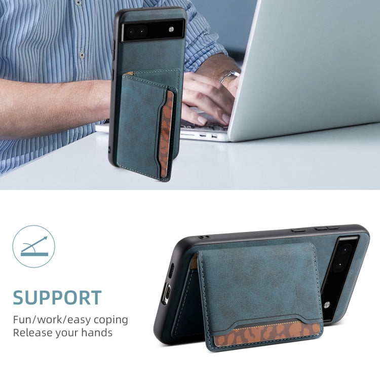 For Google Pixel 6a Denior D13 Retro Texture Leather MagSafe Card Bag Phone Case(Blue) - free shipping - PMC TechLife - Order now!