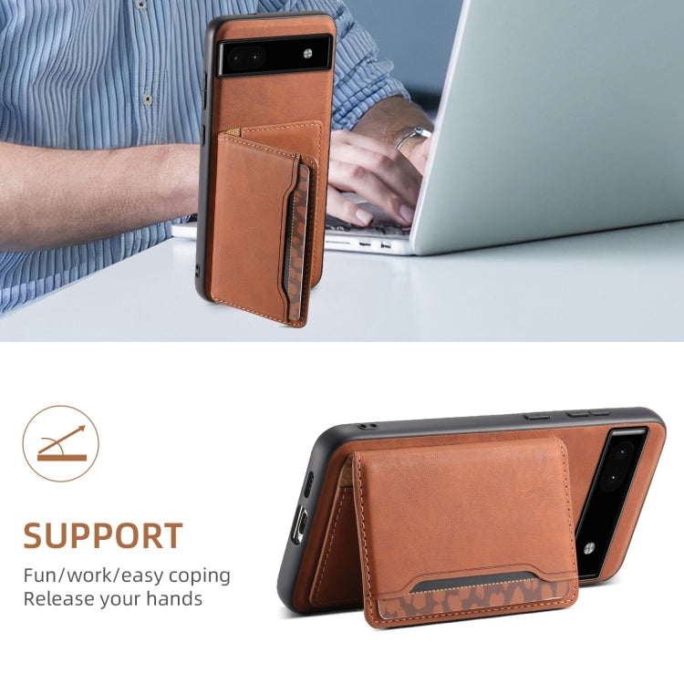 For Google Pixel 6a Denior D13 Retro Texture Leather MagSafe Card Bag Phone Case(Brown) - Google Cases by Denior | Online Shopping South Africa | PMC Jewellery | Buy Now Pay Later Mobicred