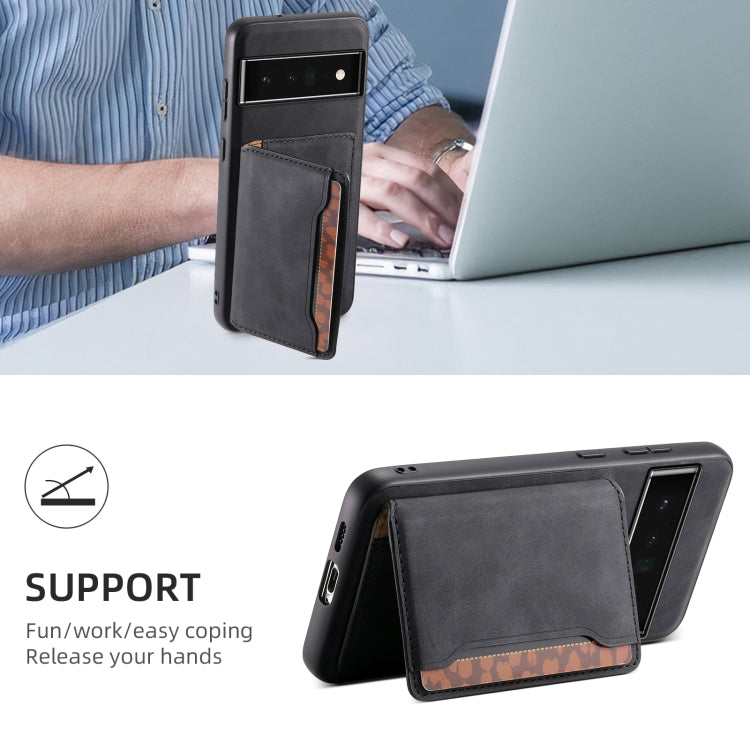 For Google Pixel 6 Pro Denior D13 Retro Texture Leather MagSafe Card Bag Phone Case(Black) - Google Cases by Denior | Online Shopping South Africa | PMC Jewellery | Buy Now Pay Later Mobicred