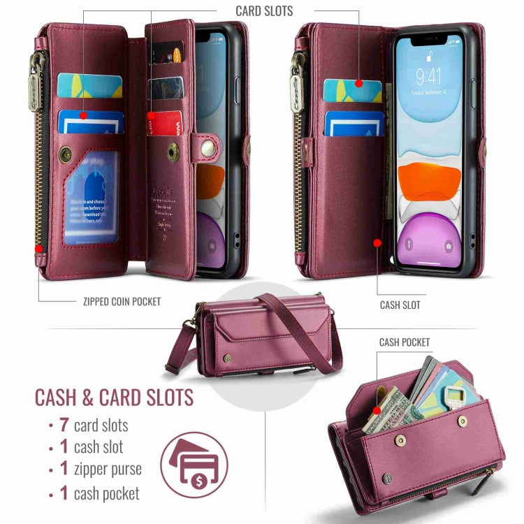 For iPhone 11 CaseMe C36 Card Slots Zipper Wallet RFID Anti-theft Leather Phone Case(Wine Red) - iPhone 11 Cases by CaseMe | Online Shopping South Africa | PMC Jewellery | Buy Now Pay Later Mobicred