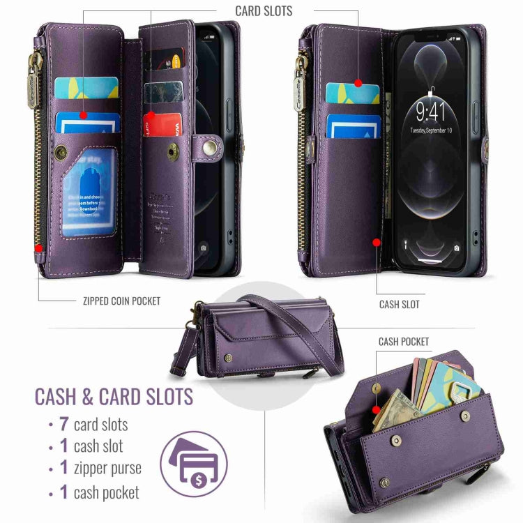 For iPhone 12 Pro CaseMe C36 Card Slots Zipper Wallet RFID Anti-theft Leather Phone Case(Purple) - iPhone 12 / 12 Pro Cases by CaseMe | Online Shopping South Africa | PMC Jewellery | Buy Now Pay Later Mobicred