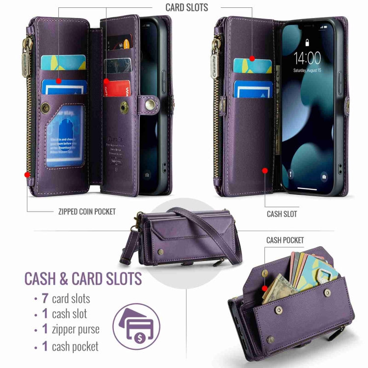 For iPhone 13 Pro CaseMe C36 Card Slots Zipper Wallet RFID Anti-theft Leather Phone Case(Purple) - iPhone 13 Pro Cases by CaseMe | Online Shopping South Africa | PMC Jewellery | Buy Now Pay Later Mobicred