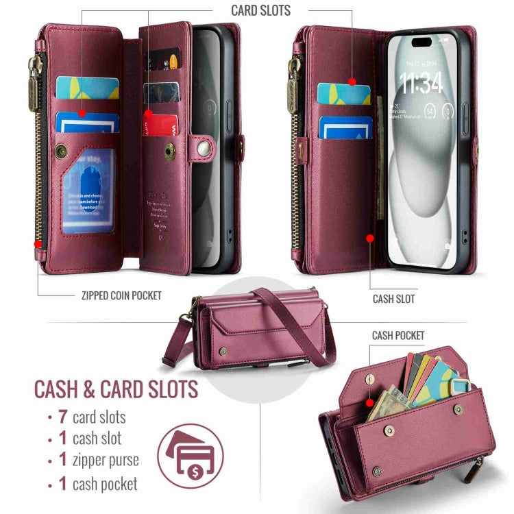 For iPhone 15 CaseMe C36 Card Slots Zipper Wallet RFID Anti-theft Leather Phone Case(Wine Red) - iPhone 15 Cases by CaseMe | Online Shopping South Africa | PMC Jewellery | Buy Now Pay Later Mobicred