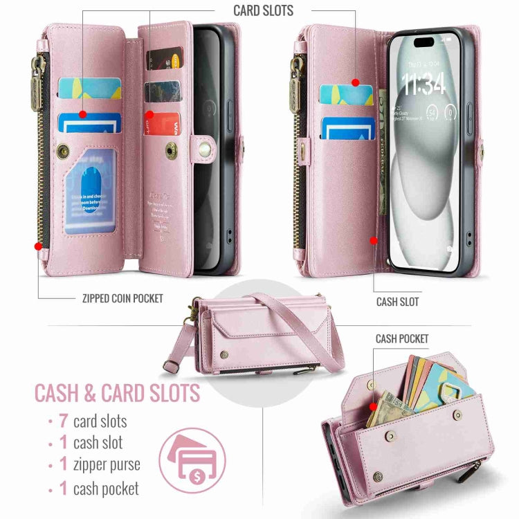 For iPhone 15 Plus CaseMe C36 Card Slots Zipper Wallet RFID Anti-theft Leather Phone Case(Pink) - iPhone 15 Plus Cases by CaseMe | Online Shopping South Africa | PMC Jewellery | Buy Now Pay Later Mobicred