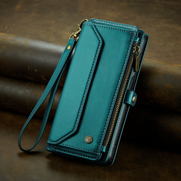 For Samsung Galaxy A22 5G CaseMe C36 Card Slots Zipper Wallet RFID Anti-theft Leather Phone Case(Blue-green) - Galaxy Phone Cases by CaseMe | Online Shopping South Africa | PMC Jewellery | Buy Now Pay Later Mobicred