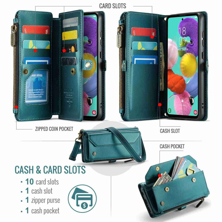 For Samsung Galaxy A51 4G CaseMe C36 Card Slots Zipper Wallet RFID Anti-theft Leather Phone Case(Blue-green) - Galaxy Phone Cases by CaseMe | Online Shopping South Africa | PMC Jewellery | Buy Now Pay Later Mobicred