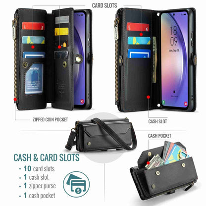 For Samsung Galaxy A54 5G CaseMe C36 Card Slots Zipper Wallet RFID Anti-theft Leather Phone Case(Black) - Galaxy Phone Cases by CaseMe | Online Shopping South Africa | PMC Jewellery | Buy Now Pay Later Mobicred