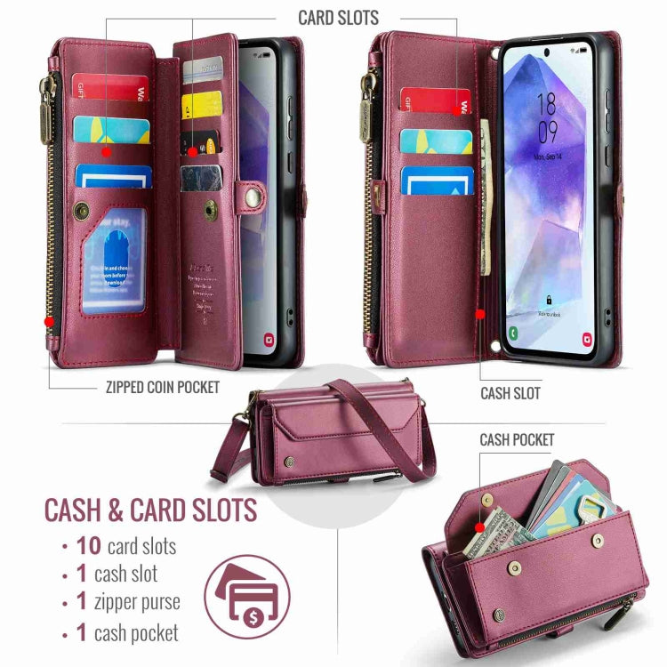 For Samsung Galaxy A55 5G CaseMe C36 Card Slots Zipper Wallet RFID Anti-theft Leather Phone Case(Wine Red) - Galaxy Phone Cases by CaseMe | Online Shopping South Africa | PMC Jewellery | Buy Now Pay Later Mobicred