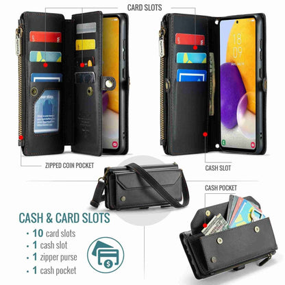 For Samsung Galaxy A72 CaseMe C36 Card Slots Zipper Wallet RFID Anti-theft Leather Phone Case(Black) - Galaxy Phone Cases by CaseMe | Online Shopping South Africa | PMC Jewellery | Buy Now Pay Later Mobicred