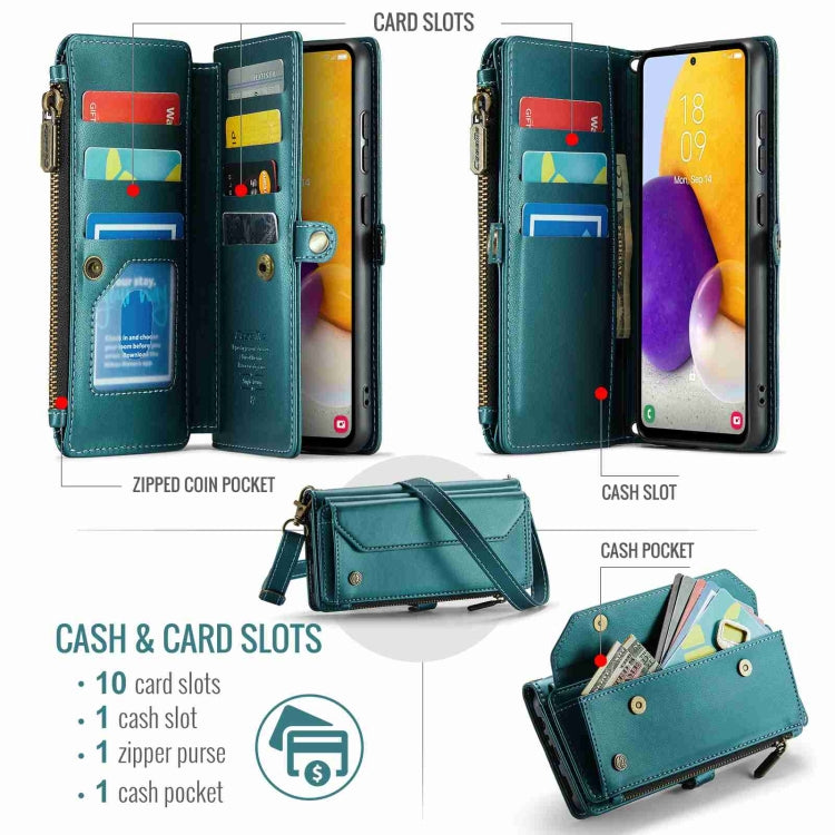 For Samsung Galaxy A72 CaseMe C36 Card Slots Zipper Wallet RFID Anti-theft Leather Phone Case(Blue-green) - Galaxy Phone Cases by CaseMe | Online Shopping South Africa | PMC Jewellery | Buy Now Pay Later Mobicred