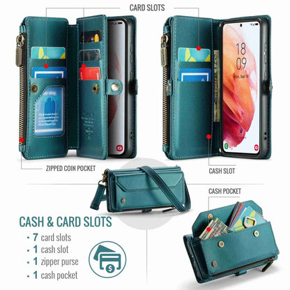 For Samsung Galaxy S21 5G CaseMe C36 Card Slots Zipper Wallet RFID Anti-theft Leather Phone Case(Blue-green) - Galaxy S21 5G Cases by CaseMe | Online Shopping South Africa | PMC Jewellery | Buy Now Pay Later Mobicred