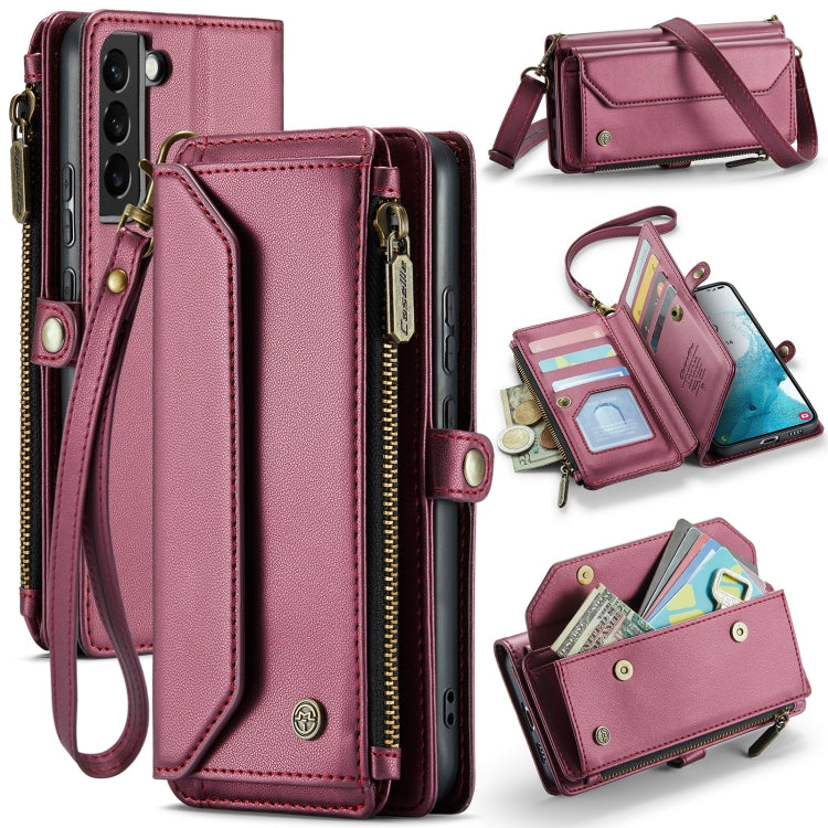 For Samsung Galaxy S22+ 5G CaseMe C36 Card Slots Zipper Wallet RFID Anti-theft Leather Phone Case(Wine Red) - Galaxy S22+ 5G Cases by CaseMe | Online Shopping South Africa | PMC Jewellery | Buy Now Pay Later Mobicred