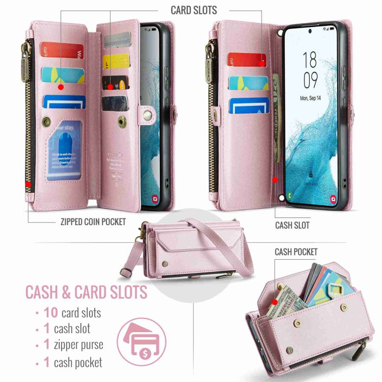 For Samsung Galaxy S22+ 5G CaseMe C36 Card Slots Zipper Wallet RFID Anti-theft Leather Phone Case(Pink) - Galaxy S22+ 5G Cases by CaseMe | Online Shopping South Africa | PMC Jewellery | Buy Now Pay Later Mobicred