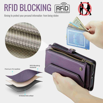 For Samsung Galaxy S22 5G CaseMe C36 Card Slots Zipper Wallet RFID Anti-theft Leather Phone Case(Purple) - Galaxy S22 5G Cases by CaseMe | Online Shopping South Africa | PMC Jewellery | Buy Now Pay Later Mobicred