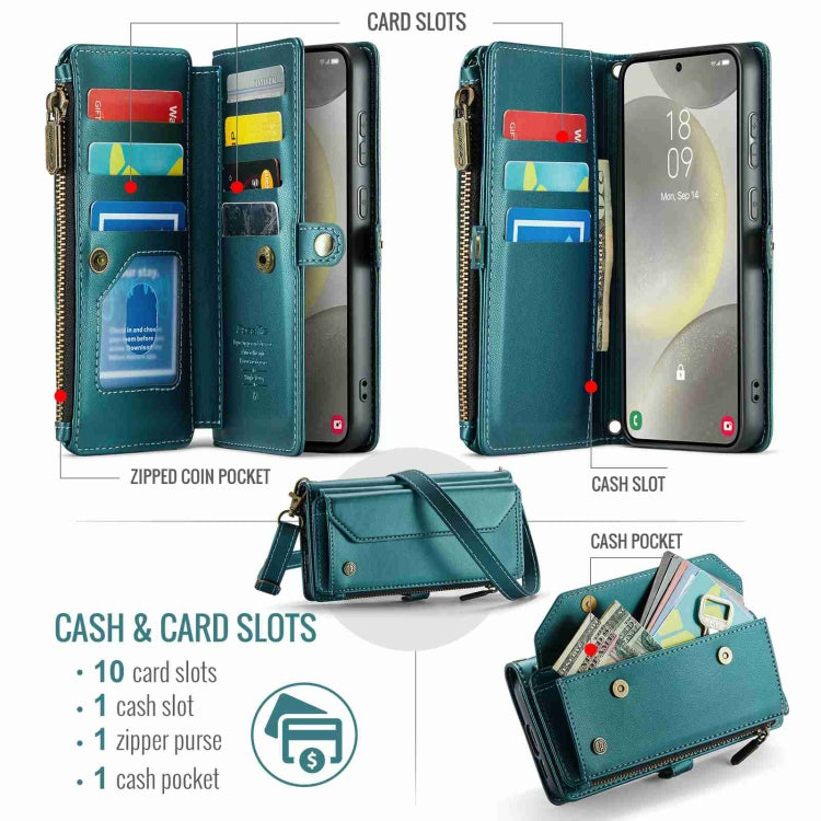 For Samsung Galaxy S24+ 5G CaseMe C36 Card Slots Zipper Wallet RFID Anti-theft Leather Phone Case(Blue-green) - Galaxy S24+ 5G Cases by CaseMe | Online Shopping South Africa | PMC Jewellery | Buy Now Pay Later Mobicred