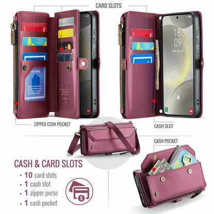 For Samsung Galaxy S24+ 5G CaseMe C36 Card Slots Zipper Wallet RFID Anti-theft Leather Phone Case(Wine Red) - Galaxy S24+ 5G Cases by CaseMe | Online Shopping South Africa | PMC Jewellery | Buy Now Pay Later Mobicred