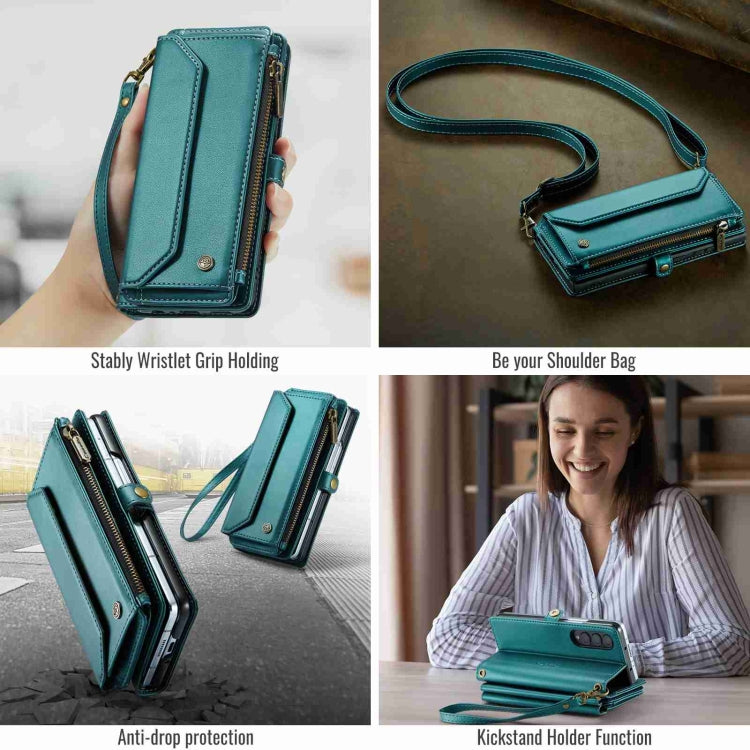 For Samsung Galaxy Z Fold3 CaseMe C36 Card Slots Zipper Wallet RFID Anti-theft Leather Phone Case(Blue-green) - Galaxy Phone Cases by CaseMe | Online Shopping South Africa | PMC Jewellery | Buy Now Pay Later Mobicred