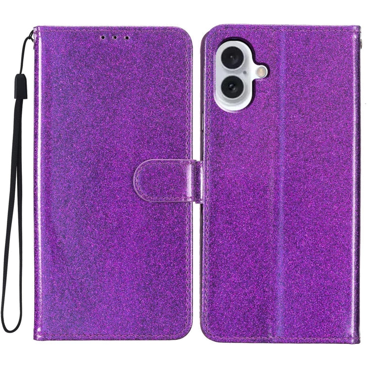 For iPhone 16 Plus Glitter Powder Flip Leather Phone Case(Purple) - iPhone 16 Plus Cases by PMC Jewellery | Online Shopping South Africa | PMC Jewellery | Buy Now Pay Later Mobicred