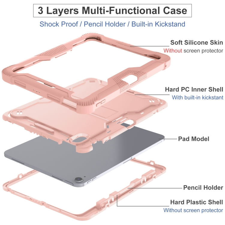 For iPad Air 11 2024 / Air 2022 10.9 Shockproof Silicone Hybrid PC Tablet Case with Holder(Rose Gold) - iPad Air 11 2024 Cases by PMC Jewellery | Online Shopping South Africa | PMC Jewellery | Buy Now Pay Later Mobicred