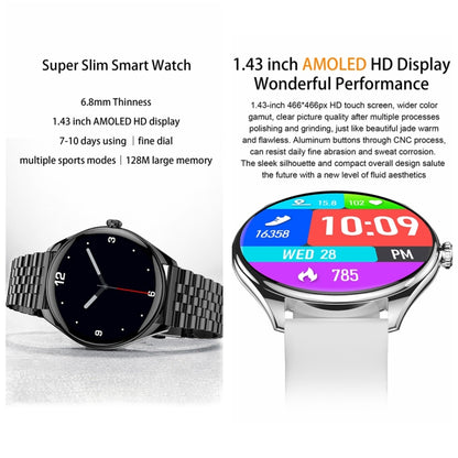 MT55 1.43 inch AMOLED HD Screen Ultra-thin Smart Call Health Watch, Leather Strap(Black Brown) - Smart Watches by PMC Jewellery | Online Shopping South Africa | PMC Jewellery | Buy Now Pay Later Mobicred