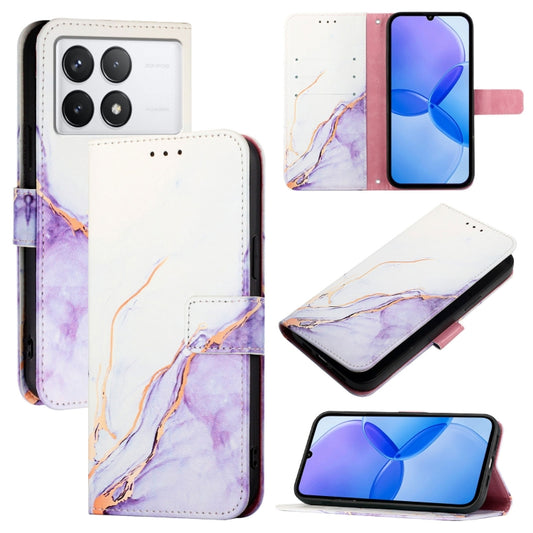 For Xiaomi Redmi K70 / K70 Pro PT003 Marble Pattern Flip Leather Phone Case(White Purple) - K70 Cases by PMC Jewellery | Online Shopping South Africa | PMC Jewellery | Buy Now Pay Later Mobicred