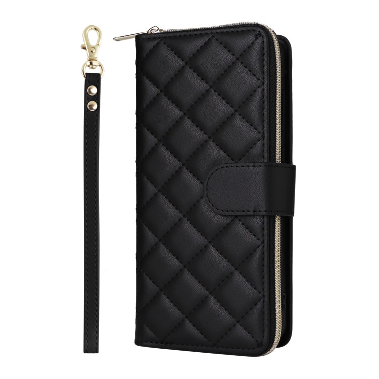 For Samsung Galaxy S25 5G Crossbody Rhombic Zipper Tower Buckle Leather Phone Case with Lanyard(Black) - Galaxy S25 5G Cases by PMC Jewellery | Online Shopping South Africa | PMC Jewellery | Buy Now Pay Later Mobicred