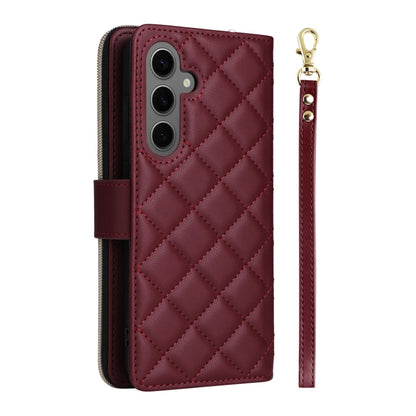 For Samsung Galaxy S25+ 5G Crossbody Rhombic Zipper Tower Buckle Leather Phone Case with Lanyard(Wine Red) - Galaxy S25+ 5G Cases by PMC Jewellery | Online Shopping South Africa | PMC Jewellery | Buy Now Pay Later Mobicred