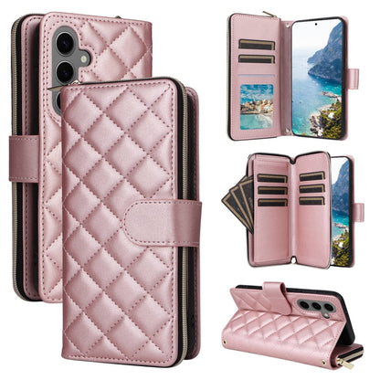 For Samsung Galaxy S25+ 5G Crossbody Rhombic Zipper Tower Buckle Leather Phone Case with Lanyard(Rose Gold) - Galaxy S25+ 5G Cases by PMC Jewellery | Online Shopping South Africa | PMC Jewellery | Buy Now Pay Later Mobicred