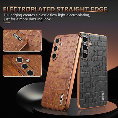 For Samsung Galaxy S24 5G AZNS Electroplated Frame Crocodile Texture Full Coverage Phone Case(Brown) - Galaxy S24 5G Cases by AZNS | Online Shopping South Africa | PMC Jewellery | Buy Now Pay Later Mobicred