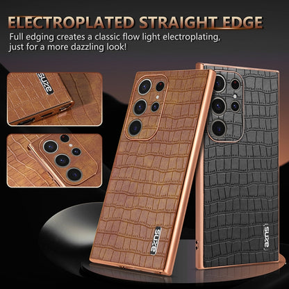 For Samsung Galaxy S24 Ultra 5G AZNS Electroplated Frame Crocodile Texture Full Coverage Phone Case(Brown) - Galaxy S24 Ultra 5G Cases by AZNS | Online Shopping South Africa | PMC Jewellery | Buy Now Pay Later Mobicred