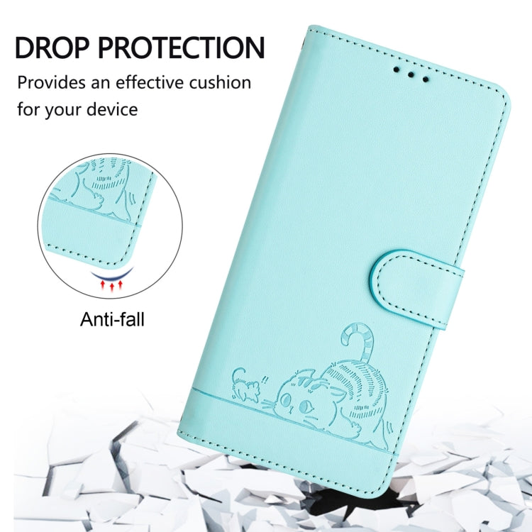 For Blackview A52 Cat Rat Embossed Pattern RFID Leather Phone Case with Lanyard(Mint Green) - free shipping - PMC TechLife - Order now!
