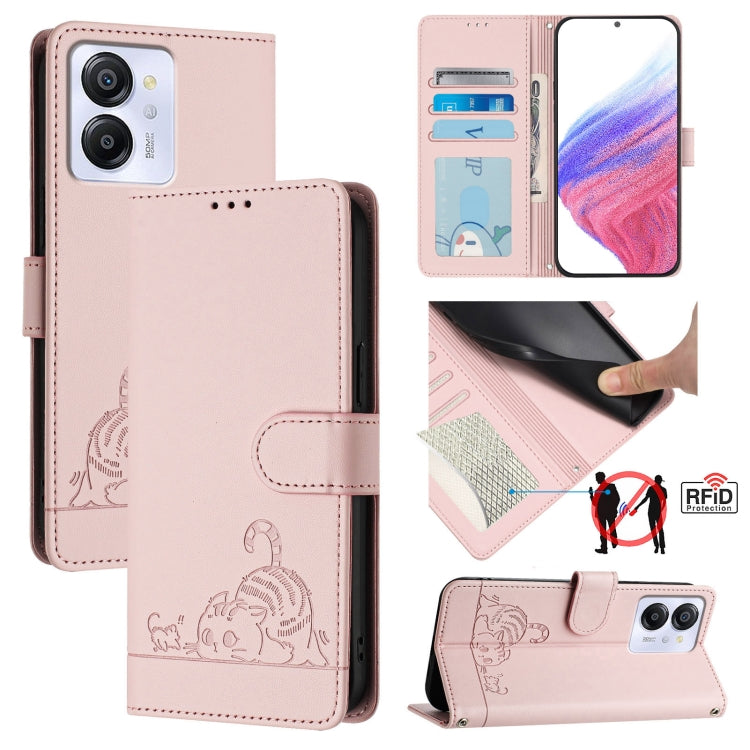 For Blackview Color 8 Cat Rat Embossed Pattern RFID Leather Phone Case with Lanyard(Pink) - More Brand by PMC TechLife | Online Shopping South Africa | PMC TechLife | Buy Now Pay Later Mobicred