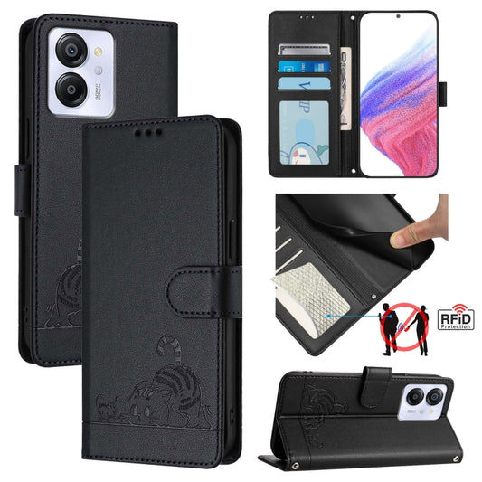For Blackview Color 8 Cat Rat Embossed Pattern RFID Leather Phone Case with Lanyard(Black) - More Brand by PMC Jewellery | Online Shopping South Africa | PMC Jewellery | Buy Now Pay Later Mobicred