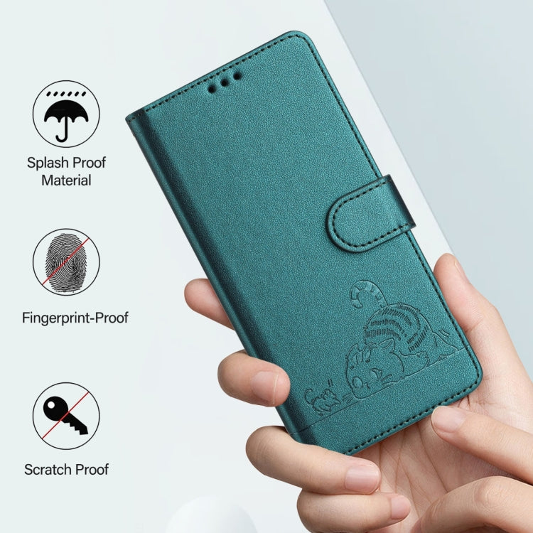 For Blackview Color 8 Cat Rat Embossed Pattern RFID Leather Phone Case with Lanyard(Peacock Green) - More Brand by PMC Jewellery | Online Shopping South Africa | PMC Jewellery | Buy Now Pay Later Mobicred