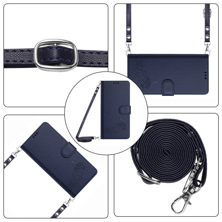 For Blackview Shark 8 Cat Rat Embossed Pattern RFID Leather Phone Case with Lanyard(Blue) - More Brand by PMC TechLife | Online Shopping South Africa | PMC TechLife | Buy Now Pay Later Mobicred
