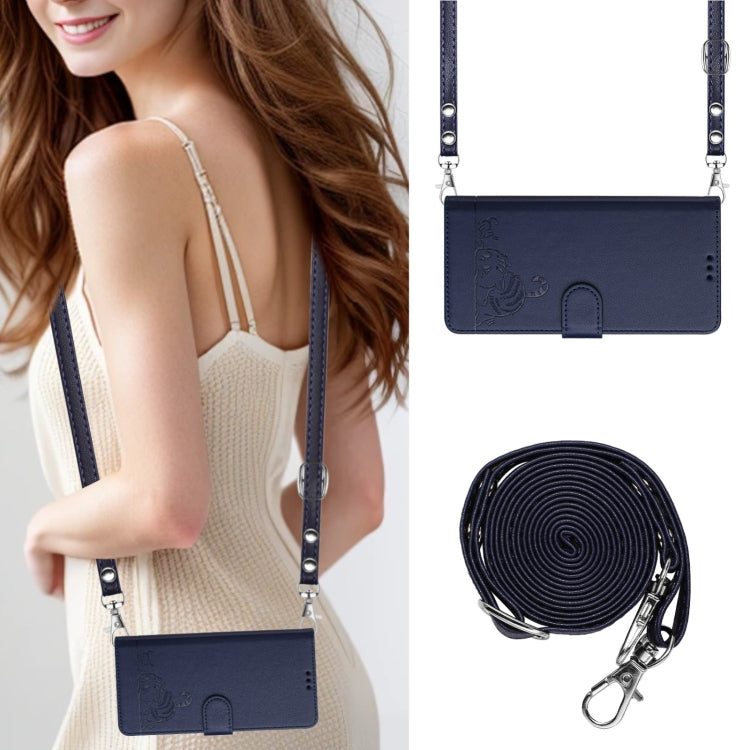For Blackview Shark 8 Cat Rat Embossed Pattern RFID Leather Phone Case with Lanyard(Blue) - More Brand by PMC TechLife | Online Shopping South Africa | PMC TechLife | Buy Now Pay Later Mobicred
