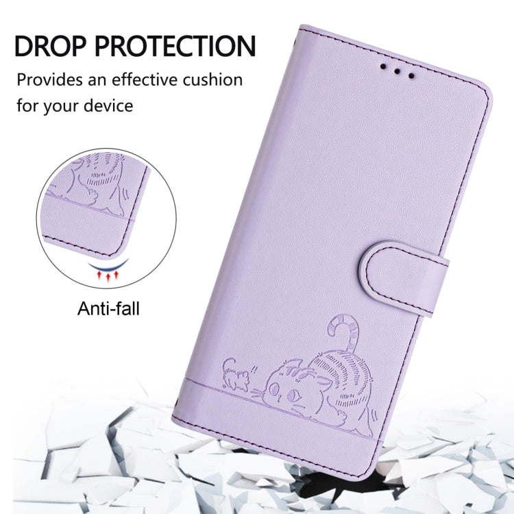 For Blackview Shark 8 Cat Rat Embossed Pattern RFID Leather Phone Case with Lanyard(Purple) - More Brand by PMC TechLife | Online Shopping South Africa | PMC TechLife | Buy Now Pay Later Mobicred