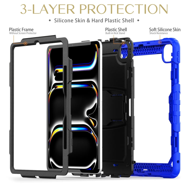 For iPad Pro 13 2024 Silicone Hydric PC Tablet Case with Shoulder Strap & Holder(Blue) - iPad Pro 13 2024 Cases by PMC TechLife | Online Shopping South Africa | PMC TechLife | Buy Now Pay Later Mobicred