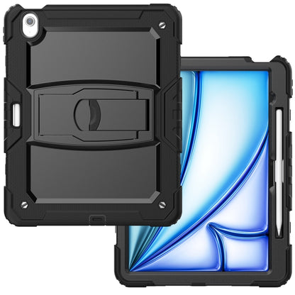 For iPad Air 13 2024 Silicone Hydric PC Tablet Case with Shoulder Strap & Holder(Black) - iPad Air 13 2024 Cases by PMC Jewellery | Online Shopping South Africa | PMC Jewellery | Buy Now Pay Later Mobicred