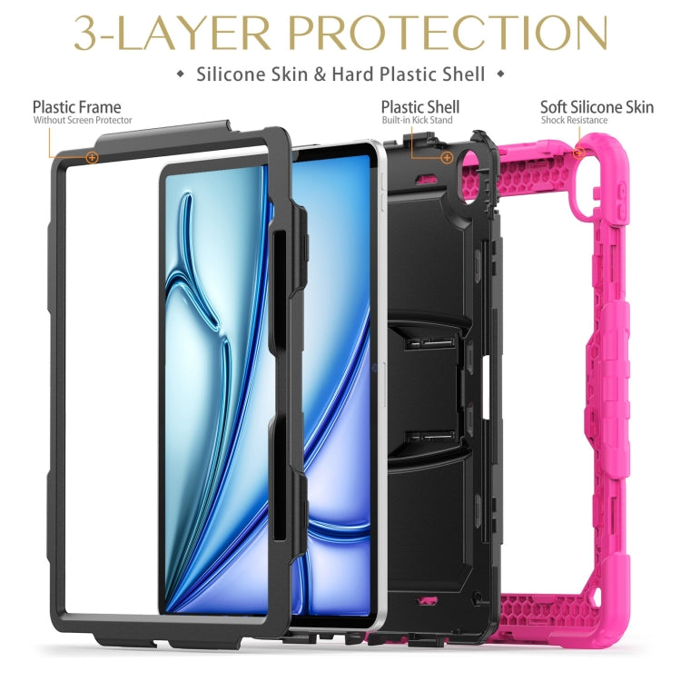 For iPad Air 13 2024 Silicone Hydric PC Tablet Case with Shoulder Strap & Holder(Rose Red) - iPad Air 13 2024 Cases by PMC Jewellery | Online Shopping South Africa | PMC Jewellery | Buy Now Pay Later Mobicred