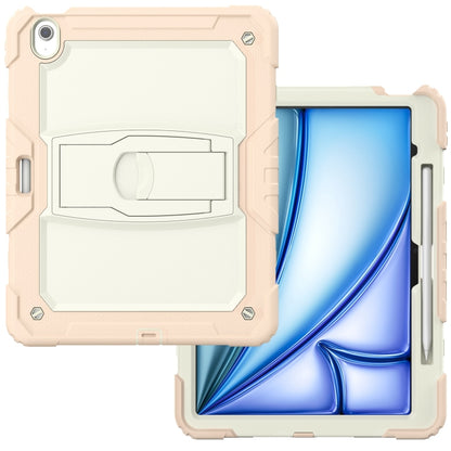 For iPad Air 13 2024 Silicone Hydric PC Tablet Case with Shoulder Strap & Holder(Beige Rose Gold) - iPad Air 13 2024 Cases by PMC Jewellery | Online Shopping South Africa | PMC Jewellery | Buy Now Pay Later Mobicred
