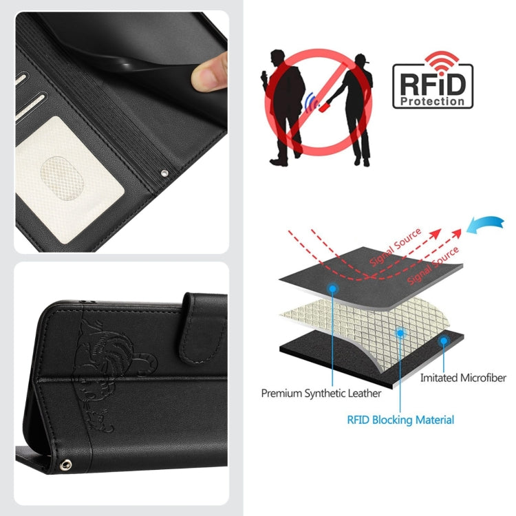 For Ulefone Note 14 Cat Rat Embossed Pattern RFID Leather Phone Case with Lanyard(Black) - Ulefone Cases by PMC Jewellery | Online Shopping South Africa | PMC Jewellery | Buy Now Pay Later Mobicred