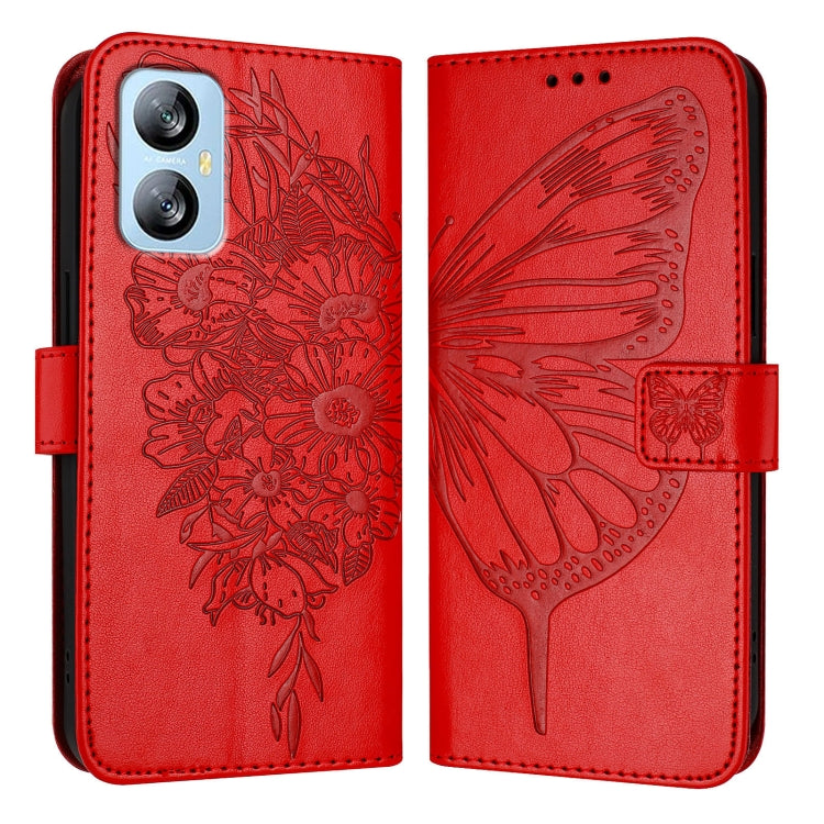 For Blackview A52 Embossed Butterfly Leather Phone Case(Red) - More Brand by PMC Jewellery | Online Shopping South Africa | PMC Jewellery | Buy Now Pay Later Mobicred