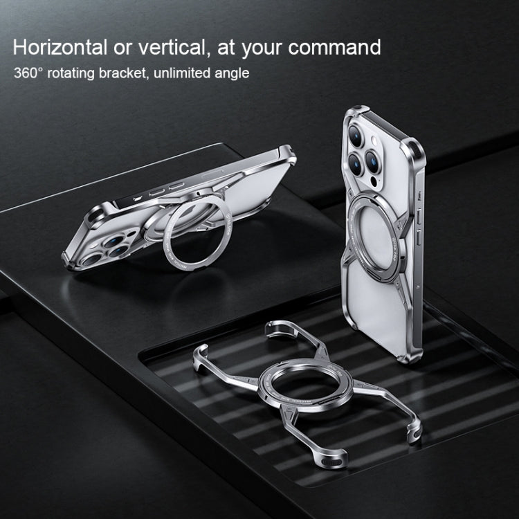 For iPhone 13 / 14 / 15 Aluminum Alloy Frameless 360-Degree Rotating Phone Case(Silver) - free shipping - PMC Jewellery - Order now!