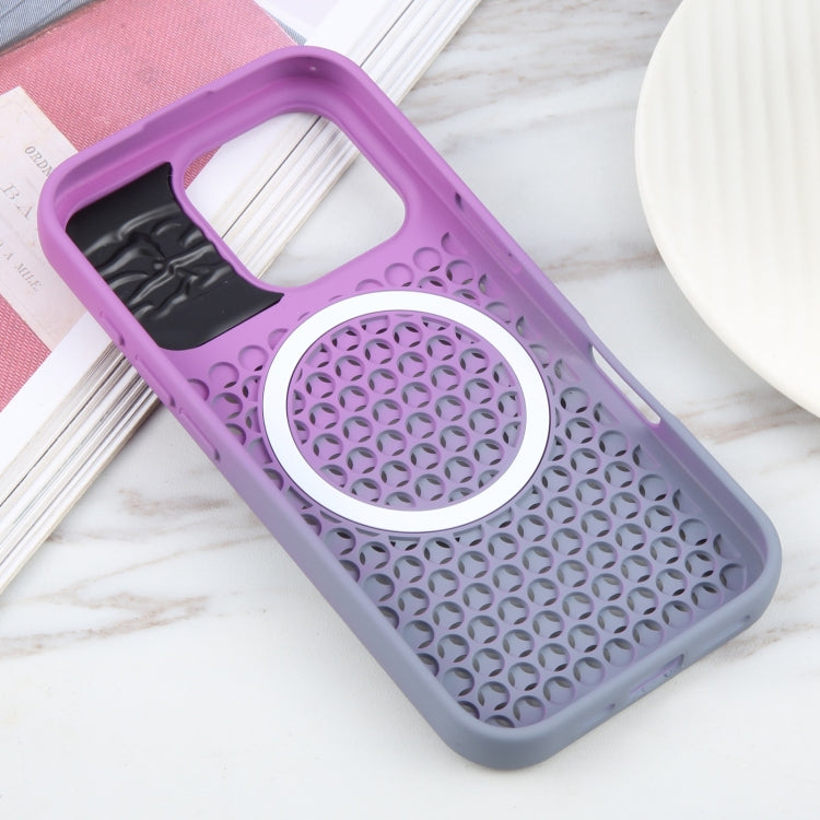For iPhone 16 Pro Gradient Color Honeycomb Aromatherapy MagSafe Phone Case(Purple Grey) - iPhone 16 Pro Cases by PMC TechLife | Online Shopping South Africa | PMC TechLife | Buy Now Pay Later Mobicred